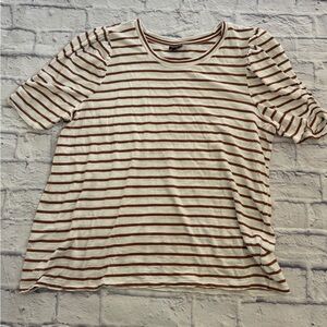Torrid White and Brown Striped Short Sleeve Top